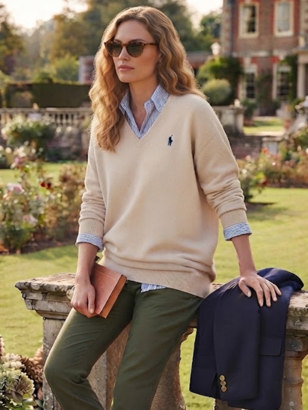 Polo Ralph Lauren Cream Pima Cotton V-Neck Sweater